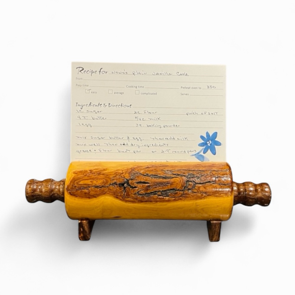 Vintage Wooden Recipe Card Holder Rolling Pin